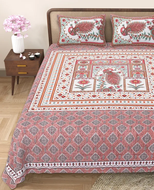 Pink_Cotton_Royal_Peacock_Harmony_Double_Bedsheet_With_Pillow_Cover